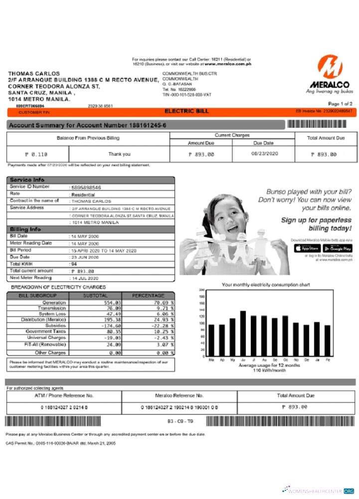 download Philippines Meralco electricity utility bill template, fully editable in PSD format photoshop template